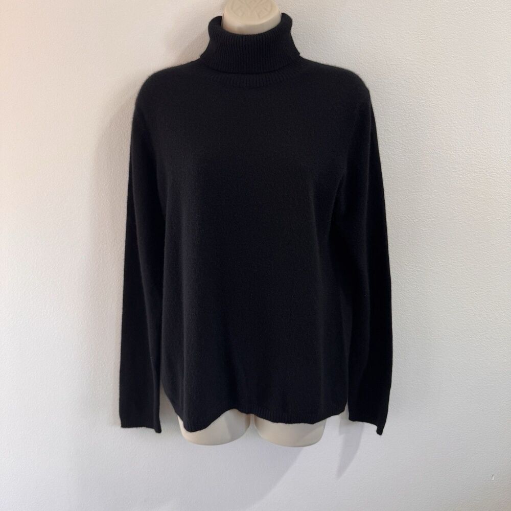 Neiman Marcus Sweater Turtleneck L Black 100% Cashmere Soft Knit Luxury Chic